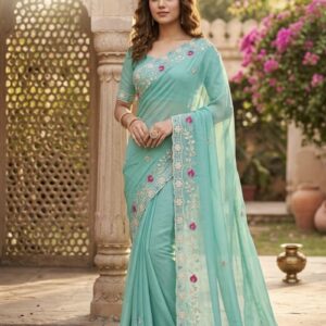 Sea green Designer Party Wear Saree