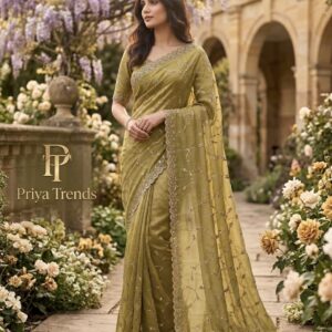 Olive Elegance Designer Party Wear Saree