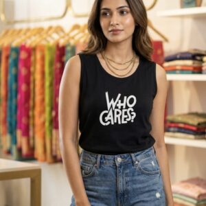 Sleeveless Who Cares Graphic Tee