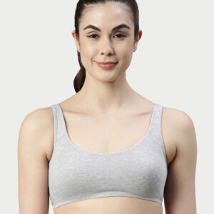 Enamor Low Impact Women's Cotton Everyday Sports Bra - All Day Comfort, Non Padded, Wirefree, High Coverage - SB06 (Greymelange)
