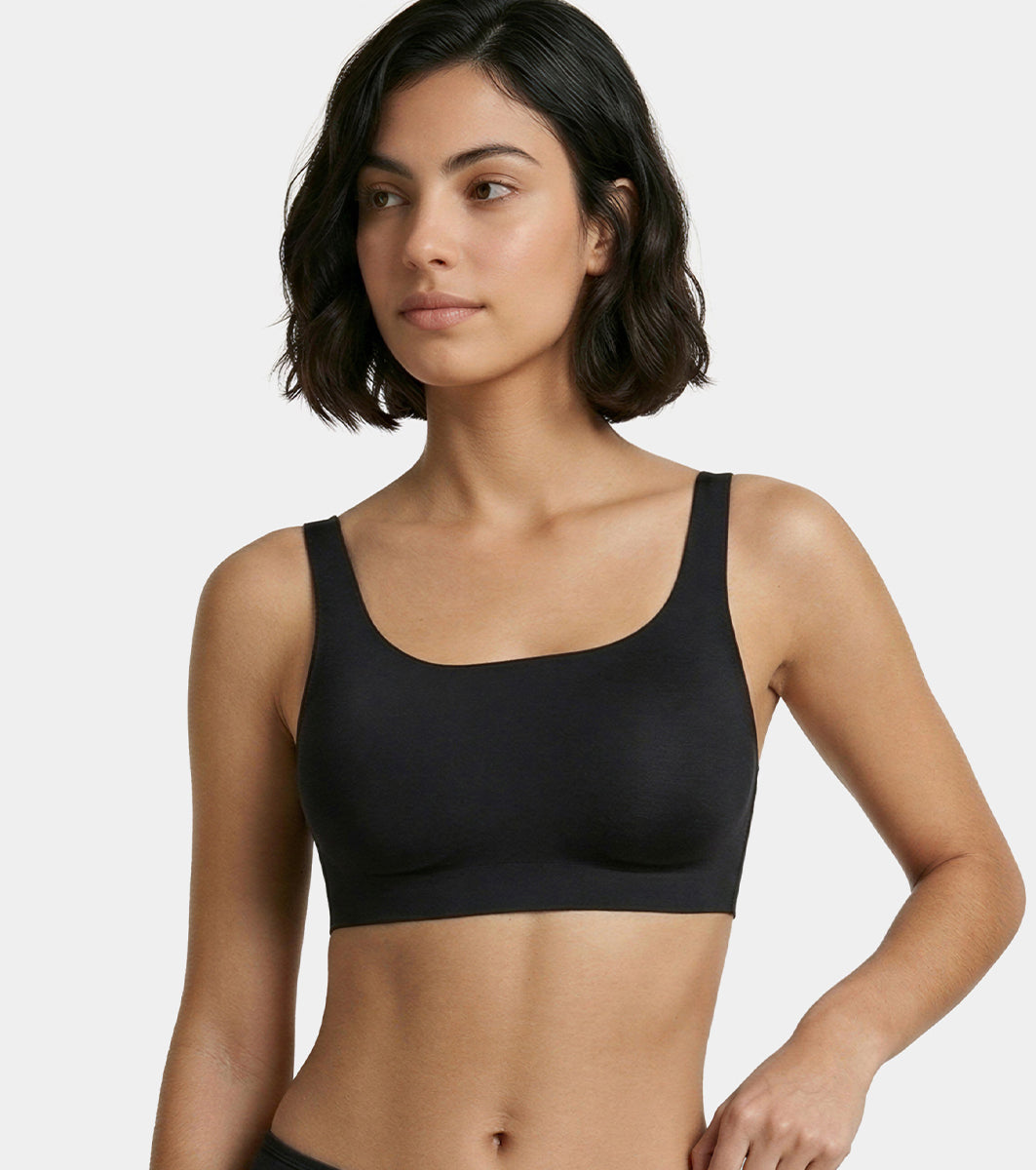Enamor Bamboo Cotton IB06, Women's Pop-on Bra - 3X Softer, 4X more Absorbent & Antimicrobial, Non-Padded, Wirefree, High Coverage (Black)