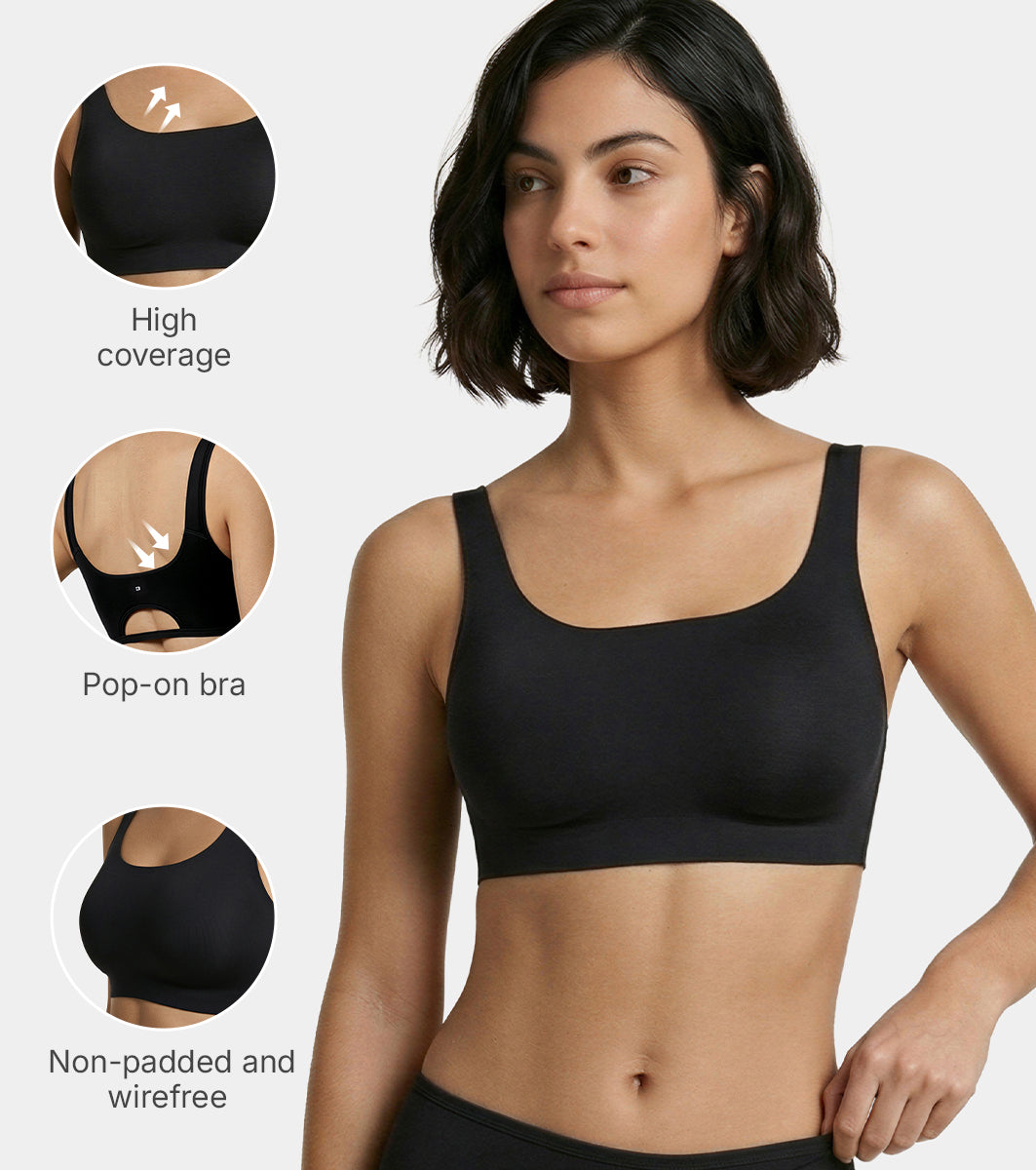 Enamor Bamboo Cotton IB06, Women's Pop-on Bra - 3X Softer, 4X more Absorbent & Antimicrobial, Non-Padded, Wirefree, High Coverage (Black) - Image 5