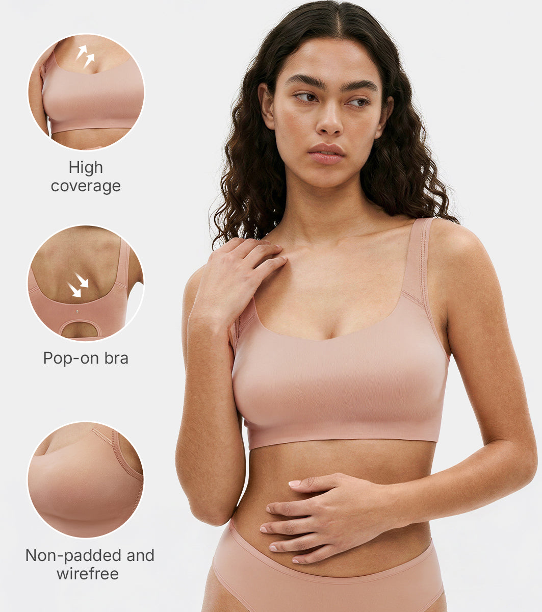 Enamor Bamboo Cotton IB06, Women's Pop-on Bra - 3X Softer, 4X more Absorbent & Antimicrobial, Non-Padded, Wirefree, High Coverage (Honey Beige) - Image 4