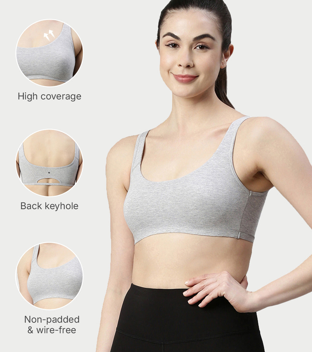 Enamor Low Impact Women's Cotton Everyday Sports Bra - All Day Comfort, Non Padded, Wirefree, High Coverage - SB06 (Greymelange) - Image 4