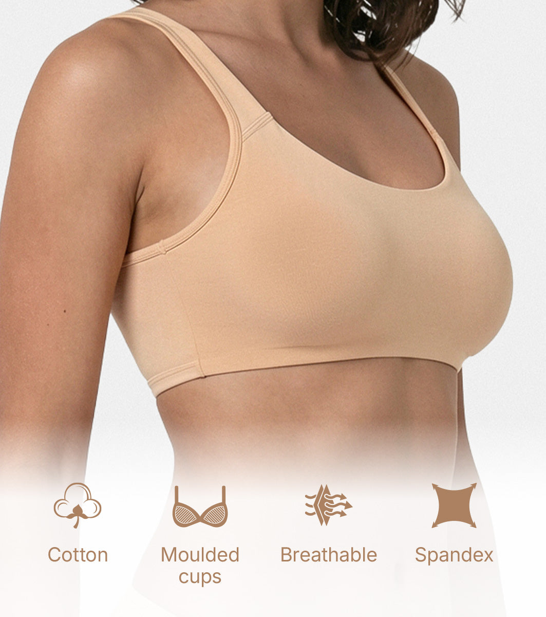 Enamor Low Impact Women's Cotton Everyday Sports Bra - All Day Comfort, Non Padded, Wirefree, High Coverage - SB06 (Skin) - Image 4