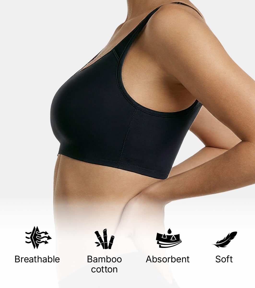 Enamor Bamboo Cotton IB06, Women's Pop-on Bra - 3X Softer, 4X more Absorbent & Antimicrobial, Non-Padded, Wirefree, High Coverage (Black) - Image 4