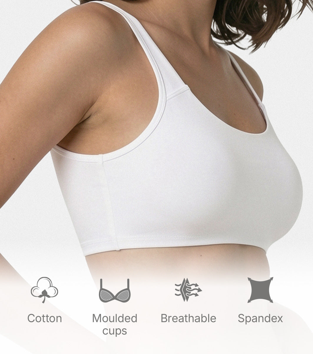 Enamor Low Impact Women's Cotton Everyday Sports Bra - All Day Comfort, Non Padded, Wirefree, High Coverage - SB06 (White) - Image 4