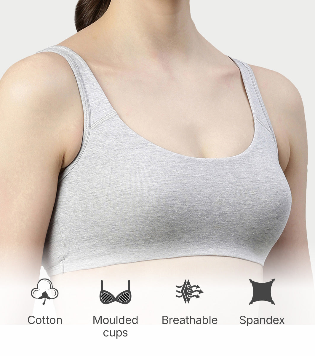 Enamor Low Impact Women's Cotton Everyday Sports Bra - All Day Comfort, Non Padded, Wirefree, High Coverage - SB06 (Greymelange) - Image 3