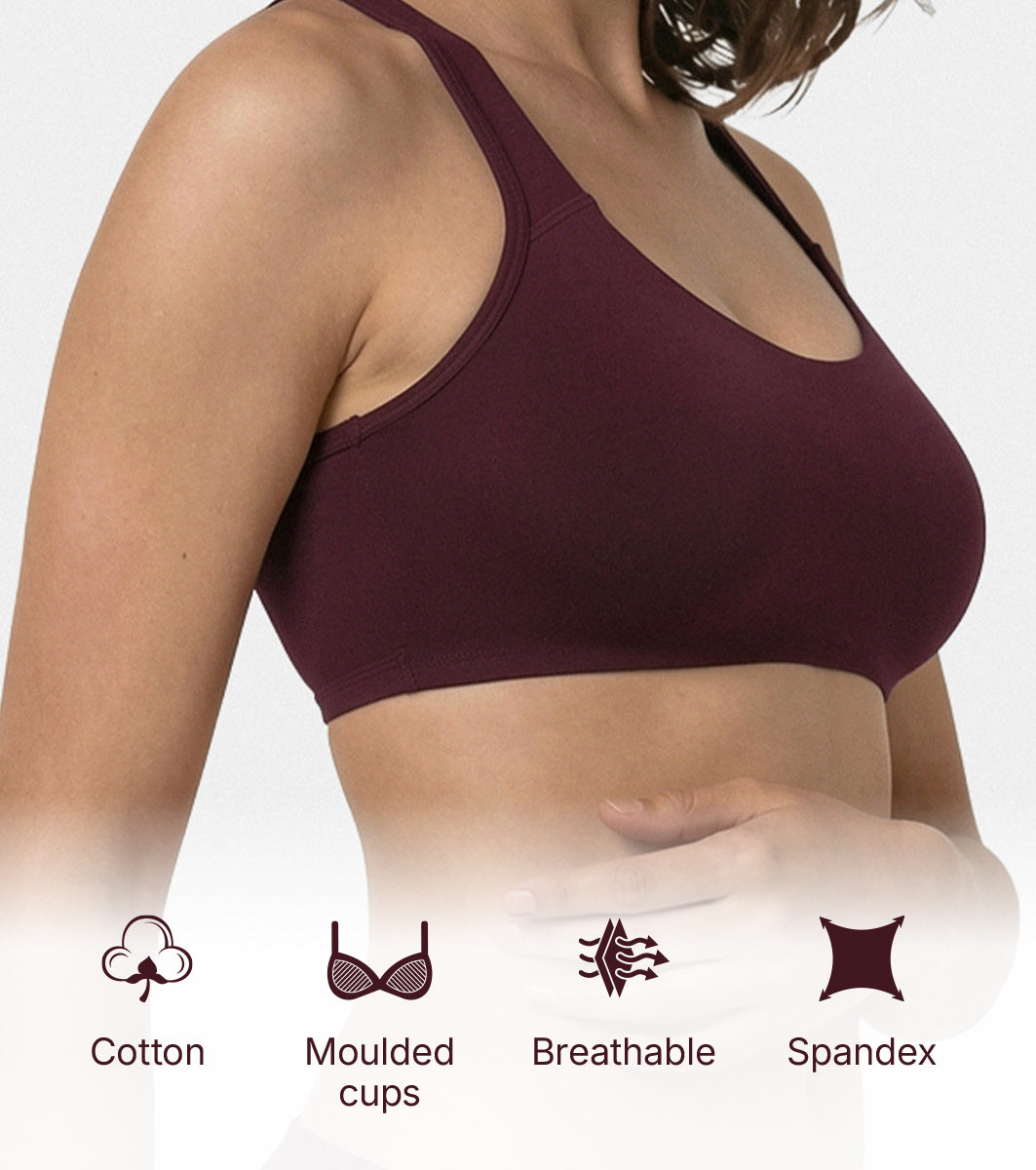 Enamor Low Impact Women's Cotton Everyday Sports Bra - All Day Comfort, Non Padded, Wirefree, High Coverage - SB06 (Grapewine) - Image 5