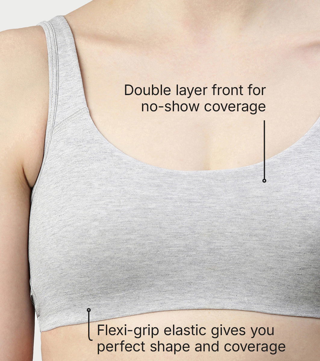 Enamor Low Impact Women's Cotton Everyday Sports Bra - All Day Comfort, Non Padded, Wirefree, High Coverage - SB06 (Greymelange) - Image 2
